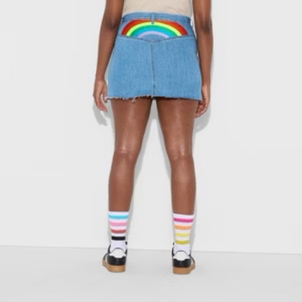 Target Blue Denim Mini Skirt with Rainbow Accent